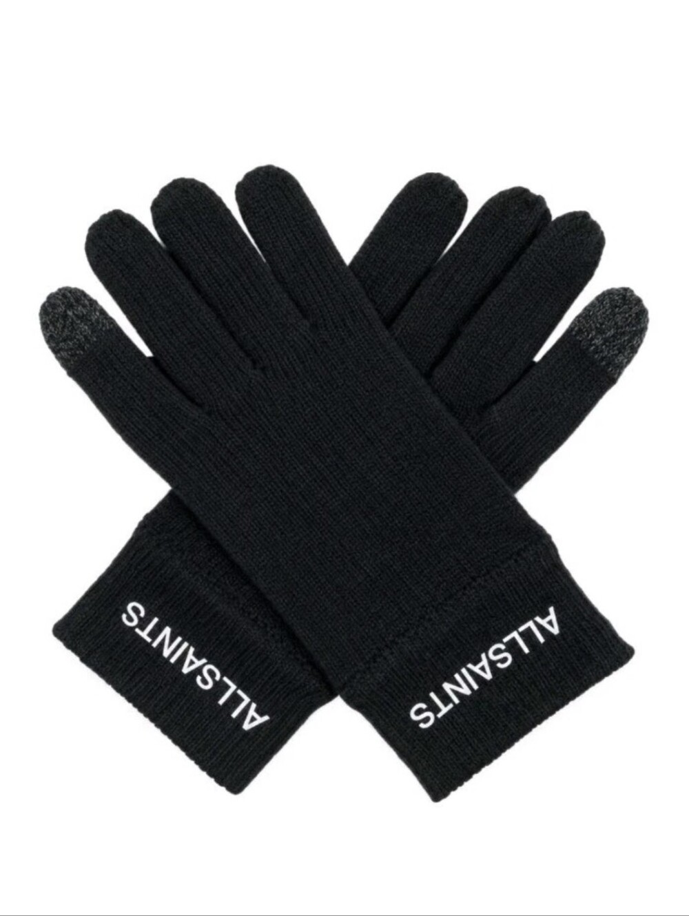All Saints Classic Logo Women's Gloves Black Knit Winter Wool Blend NWT $69